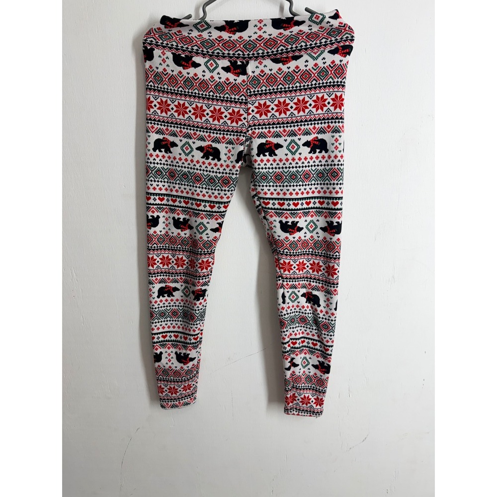 No Boundaries Holiday Fair Isle Polar Bear Leggings Red Green White Medium 7-9